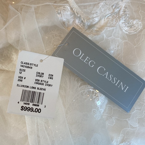NWT Oleg Cassini High Neck Long Sleeve Illusion Neckline Wedding Dress, Size 12 - Picture 13 of 17